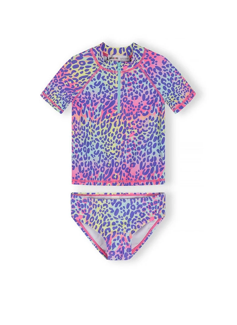 مينوتي Girls rash vest set purple leopard print